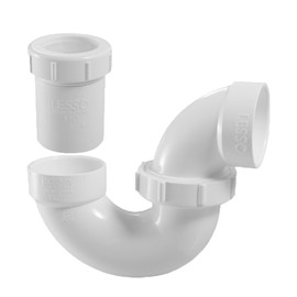 LESSO PVC P Trap 1 1/2 Inch, DWV PVC Fitting for RV Drain Bathroom Kitchen Sink Drain Pipe Tubular Kit with White Threaded Adapter Ring