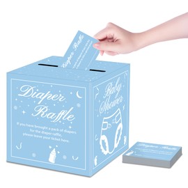VOSINPADA 50 Pcs Blue Diaper Raffle Tickets with Box for Baby Shower Game Invitations Blue Diaper Raffle Box for Gender Reveal Baby Shower Party Decoration Table Centerpiece