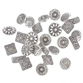 EORTA 50 botones de metal antiguo redondo/cuadrado/flor surtidos botones decorativos para costura, manualidades, álbumes de recortes, jeans, abrigos, plata antigua