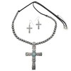 Long Cross Simulated Turquoise Stone Western Style Necklace & Earrings