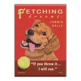 Refrigerator Magnet, Fetching Dreams Tennis Balls, Golden Retriever, 2.5" x 3.5" (Vintage Advertising Art Magnet)