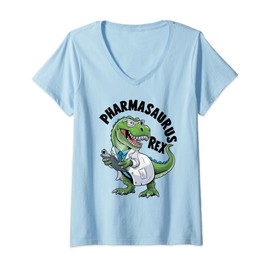 Womens Pharmasaurus Rex Humorous Healthcare Dinosaur V-Neck T-Shirt