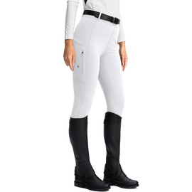 SANTINY Women's Horse Riding Pants Zipper Pockets Silicone Full-Seat Breeches Equestrian Schooling Tights for Women (White_XS)