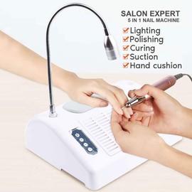 DNYSYSJ 5 in 1 Manicure Machine for Nails Professional with Nail Drill,Nail Dryer Dust Collector,LED Desk Lamp,Hand Cushion for Nails Salon & Home Manicure