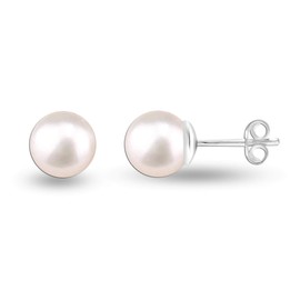 LeCalla 925 Sterling Silver Jewelry Pearl Stud Earrings for Women 9 MM