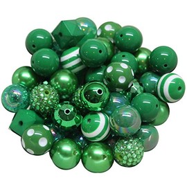 20mm Bulk Mix of 52 Emerald, Christmas Green Chunky Bubblegum Beads 11 Styles Acrylic Gumball Loose Beads Lot