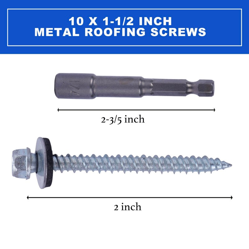 BHTOP Metal Roofing Screws 10 x 2 inch, Hex Head