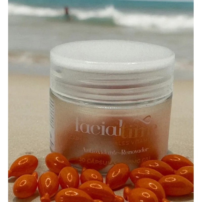 Cápsulas faciales con vitamina C, uso cosmético iluminador, todo tipo