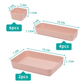 Backerysupply Set Of 12 Pink Color Plastic Desk Drawer Organizers For Makeup Bathroom Office Kitchen Vanity Drawer Storage Box Container