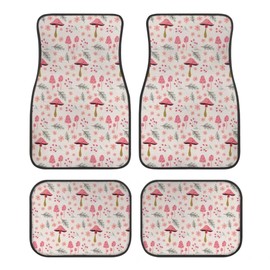 White Pink Mushrooms Print Cute Mushroom Car Floor Mats Suitable for Cars SUVs Trucks,All Weather Front & Rear Automotive Floor Mats,Universal Fit Design，4 Pieces