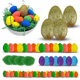 HOVUK 64Pcs Golden Egg Hunt Set with Glitter Eggs for Easter Basket, Easter Gifts for Kids, Festive Egg Hunt Accessories, Easter Party Supply, Easter Treasure Hunt Game Party Favor