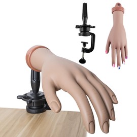 Framendino, Practice Hand for Acrylic Nail Nail Mannequin Hand Flexible Silicone Fake Nail Hand with Clamp Dark Brown