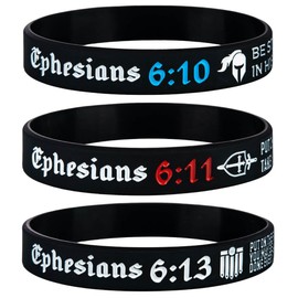 Sainstone ARMOR OF GOD EPHESIANS 6:10 EPHESIANS 6:11 EPHESIANS 6:13 Inspirational Bible Verses Silicone Bracelets, Religious Motivational Wristbands Gifts for Men Women (Unisex)