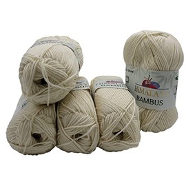 5 x 100 g Himalaya Bamboo Knitting Yarn Plain, Bamboo Yarn Plain, 500 g Knitting Wool with 20% Bamboo (Cream 236-02)