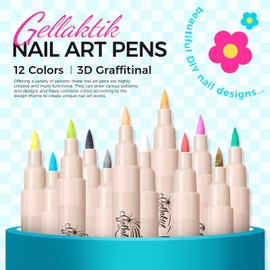 12 Colors Nail Art Pens Set，3D Nail Polish Pens 0.7mm, Quick-Drying Acrylic Paint Markers，Dotting Liner Brush for DIY Nail Design, Home & Salon Manicure Tools