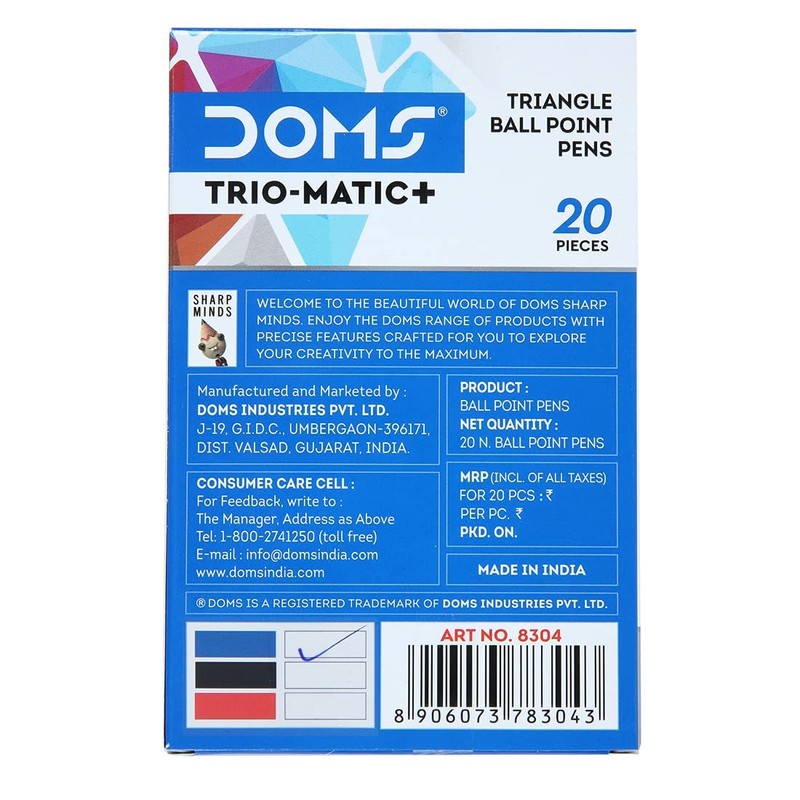 Doms 20 x 0.6mm Trio-Matic Triangular BLUE Ballpoint Pens Smooth