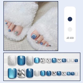 Foot Nail Tip, Foot Nail Seal, Foot Nail Tip, Pedicure Sparkling Toenails, Foot Nail Gel, Summer, Wedding, Coming-of-Age Ceremony, Thumbs, Foot Nails, Handmade Cat's Eye, Nail Tip, Reusable Magic Press, Easy Nail, Removable, Foot Tip, 3D Feel, Gorgeous (H, Free Size)