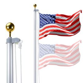 iElyiEsy 20FT Flag Poles for Outside House Inground - Heavy Duty Aluminum Sectional Flag Pole Kit with 3x5 American Flag, Outdoor Sectional Flagpoles for Yard, Home & Business Use,Silver