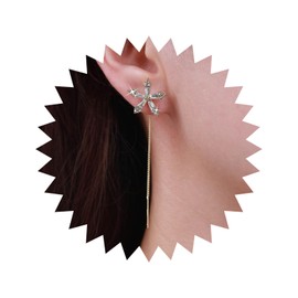Yheakne Boho Crystal Flower Threader Earrings Gold CZ Drop Chain Earrings Long Tassel Chain Dangle Earrings Gold Chain Tassel Threader Drop Earrings Jewellery for Women and Girls, Zinc, No Gemstone