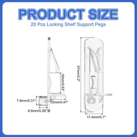 PATIKIL Locking Shelf Support Pegs, 20 Pcs Plastic Cabinet Shelf Pins Clear Self-Locking Shelf Bracket Clips for 7.9mm Diameter Peg Hole 5/8 Inch (16mm) Thick Shelf