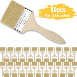 96 Pcs Paint Brushes for Wall Bulk Chip Paint Brushes Natural Bristle Paint Brush with Wooden Handle for Painting Flat Art Brushes Sets for Art Wall Home Furniture Kids Fences Details (3 Inch)