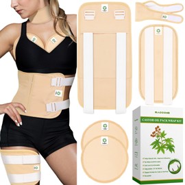 Castor Oil Packs Wrap Organic Cotton - Castor Oil Organic Body Wraps for Entire Body Neck Stomach Waist Chest Knee, RACCOMB Adjustable Reusable CastorOil Compress Packs Kit for Women