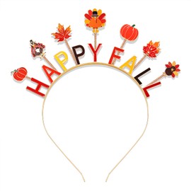 PHALIN Thanksgiving Fall Headbands Enamel Pumpkin Maple Leaf Turkey Hairbands for Women Autumn Costume Party Hair Accessory Gifts (Happy Fall)