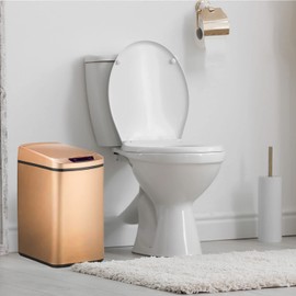 Hanover Home Hands-Free Metal Trash Can with Fingerprint-Resistant Finish, Soft-Close Motion Sensor Lid, and Removable Bin for Bathroom and Bedroom - 3.2 Gallons (12 Liters) Garbage Can in Rose Gold