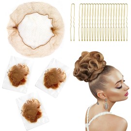 Hair Net Light Brown for Long Hair 30 inches Invisible Nylon Hair Nets for Women - Perfect for Hair Wigs Frontal Closure Hair Bun, Sleeping & Kitchen Food Service 30Pcs Hair Nets with 50Pcs Pins