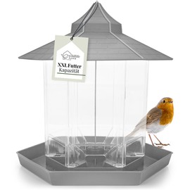 WILDLIFE HOME Hanging Bird House, XL Bird Feeder House, Feeder Lantern, Grey, Bird Feeder for Garden and Balcony, Feeding Station, Wild Birds All Year Round