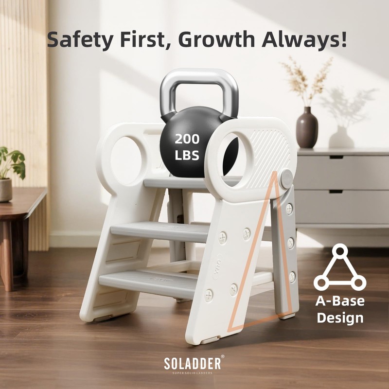Soladder Foldable Toddler Step Stool with Handles for Bathroom Sink,