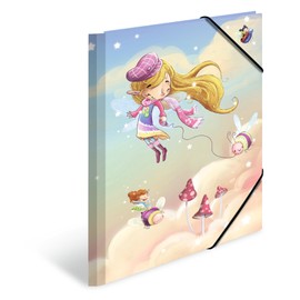 HERMA 19823 A4 Kindergarten Fairy Dance Collector's Folders, Pack of 3, Children's Cardboard Corner Folder with Inner Print and Elastic Band, Sturdy Cardboard Folders Set for Boys and Girls