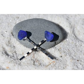 Genuine Surf Tumbled Blue Sea Glass Hair Pins (Set of 2)
