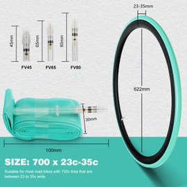 TINGSING TPU Inner Tube 700C, Compatible with 700x23/25/28/30/32/35c, 45mm Presta Valve, Ultralight Road Bike Inner Tubes, 30g Bicycle Tire for All Road & Gravel, Green