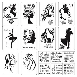 Face Painting Stencils, 16Pcs Female Face Stencils Inspirational Quote Stencil,Large Women Painting Stencil Reusable Craft Template for Painting on Canvas Wood Tile Wall Paper Paint