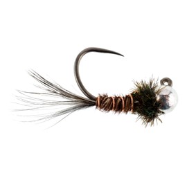The Fly Fishing Place Tungsten Bead Pheasant Tail Tactical Jig Czech Euro Nymph Spanish Barbless Nymphing Fly - 6 Flies Size 14