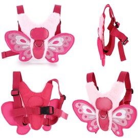 BTSKY Fluff Butterfly Baby Toddler Walking Harness with Safety Rein - Kids Anti-Lost Harness Leash Strap Belt, Pink