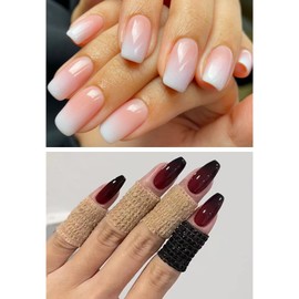 Ceboic 48Pcs Press on Nails Medium Coffin, French Tip Fake Nails Red Black Gradient White Pink False Nails Set, Artificial Full Cover Acrylic Stick on Nails for Women Girls Nails Art 2 Packs