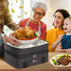 GhvyenntteS Insulated Casserole Carrier, Double Casserole Carriers for Hot or Cold Food Warmer Bag, Lasagna Lunch Bag Keep Food Warm for Potluck Parties, Picnic, Travel, Fits 9"x13" Baking Dish, Grey