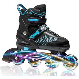 ITurnGlow Adjustable Inline Skates for Kids and Adults with Light up Wheels Beginner Skates Fun Illuminating Roller Skates for Kids Boys and Ladies