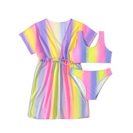 SERENYOU Girls Swimming Costume 3 Pieces Bikini Sets with Adjustable Cover ups Purple 7-8 Years