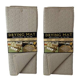 Dependable Industries inc. Essentials 2 Pack Embossed Ultra Absorbent Kitchen Microfiber Dish Drying Mat (Beige)