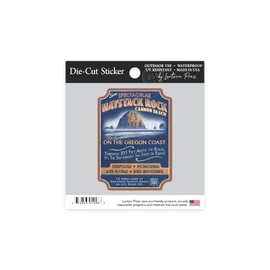 Die Cut Sticker Cannon Beach, Oregon, Haystack Rock Vintage Sign, Contour Vinyl Sticker 1 to 3 inches (Waterproof Decal for Cars, Water Bottles, Laptops, Coolers), Small