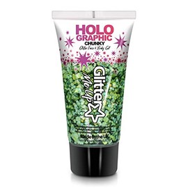 Chunky cosmetic glitter gels 50ml for face, body & hair from PaintGlow (Vegan) (Green Envy)