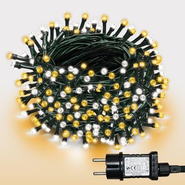 WISD Light Chain Two Colours Lighting for Indoor and Outdoor Use with EU Plug from 31V Transformer to Dark Green Cable for Christmas Garden Home Wedding Decoration
