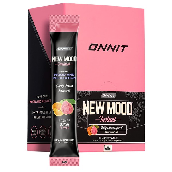ONNIT New Mood Instant - Orange Guava Flavor - Daily Stress, Mood, Sleep Supplement - 5-HTP, Chamomile, Magnesium, L-Tryptophan (30ct Box)