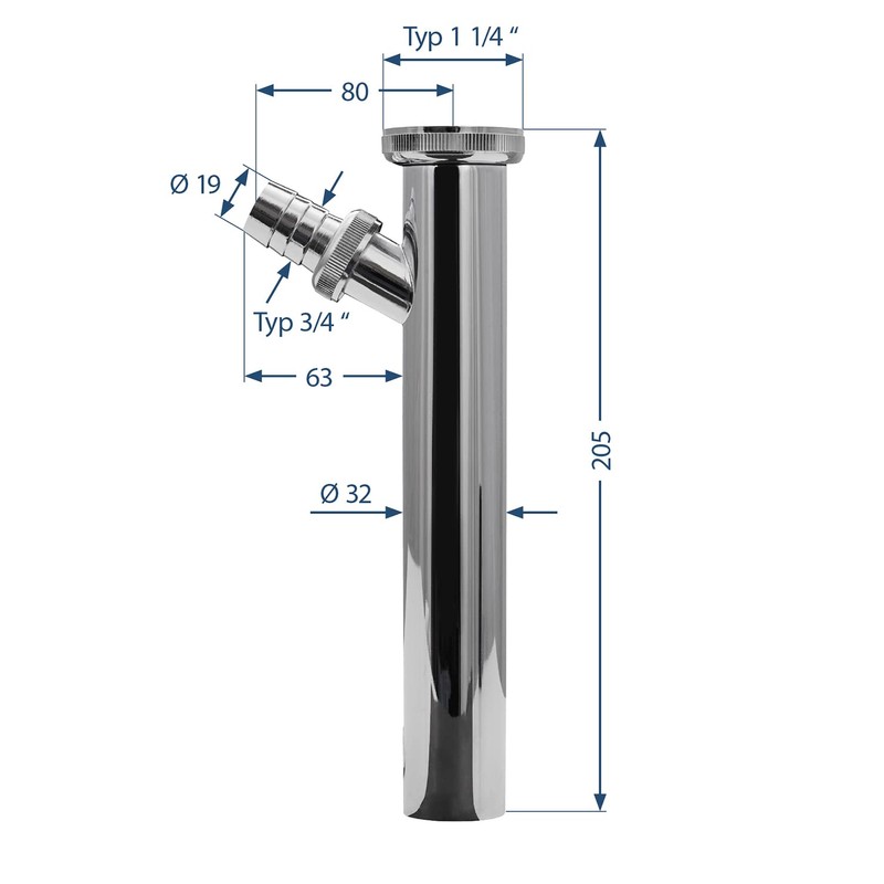 Adjustable tube, 1 1/4 x 200 mm.