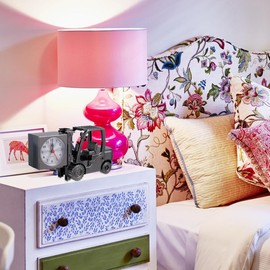 VICASKY Retro Alarm Clock Table Clocl Ornament Clocks Decor Forklift Desk Truck Model Housewarming Desktop Old Fashioned Plastic Train Home Vehicle Electronic