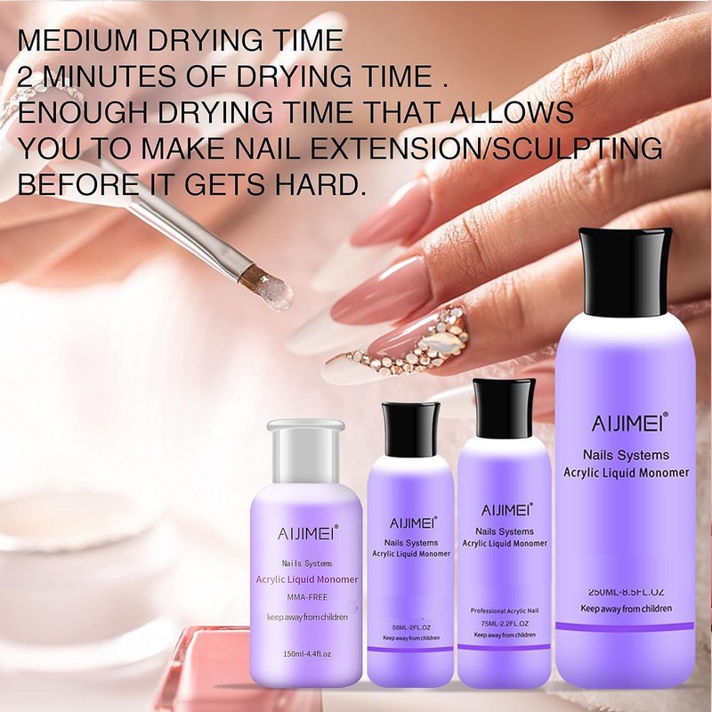 AIJIMEI Acrylic Liquid Monomer 58ml For Acrylic Nails Powders &