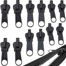 Pack of 12 Replacement Zip Sliders - Removable Zip Pull Fixer Zip, Removable Zipper Pull Fixer for Jackets, Suitcases, Backpacks (Black)